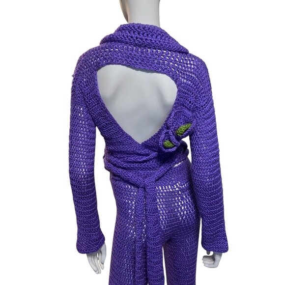 Vintage Handmade Knit Two Piece Set M Backless Flare Leg Rave Festival Resort - Picture 7 of 14